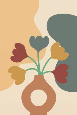 Soyut Pottery Wall Print. Minimalist bitki sanatı. Tropik Sanat El Yaprağı Vazosu Sanat Baskısı. Bohem Ot Duvarı Sanatı