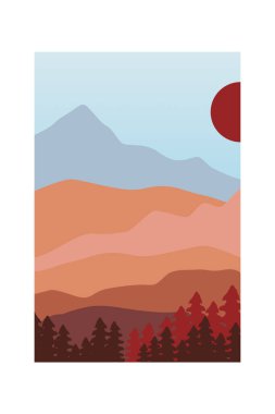 Yazdırılabilir Soyut Manzara Duvar Dekorasyonu Posteri. Dağlar Ağaçlar Basılabilir Duvar Sanatı. Orta Çağ Modern Dekoru. Yazdırılabilir Duvar Sanatı Güneş Terracotta Duvar Sanatı