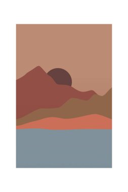 Yazdırılabilir Soyut Manzara Duvar Dekorasyonu Posteri. Dağlar Ağaçlar Basılabilir Duvar Sanatı. Orta Çağ Modern Dekoru. Yazdırılabilir Duvar Sanatı Güneş Terracotta Duvar Sanatı