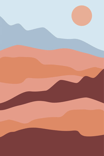 Printable Abstract Landscape Wall Decoration Poster. Mountains Trees Printable Wall Art. Mid Century Modern Decor. Printable Wall Art Sun Terracotta Wall Art