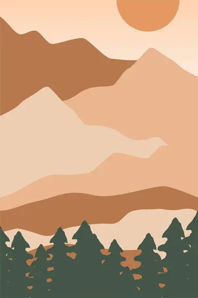 Printable Abstract Landscape Wall Decoration Poster. Mountains Trees Printable Wall Art. Mid Century Modern Decor. Printable Wall Art Sun Terracotta Wall Art