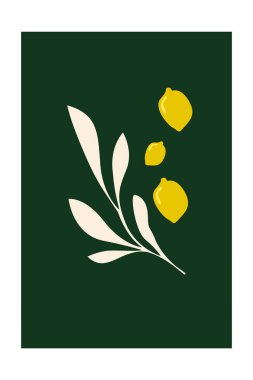 Limon Meyveli İskandinav Duvar Sanat Dekorasyonu. Basılabilir Limon Duvar Dekoru. Soyut Botanik Limon Duvar Dekoru Posteri