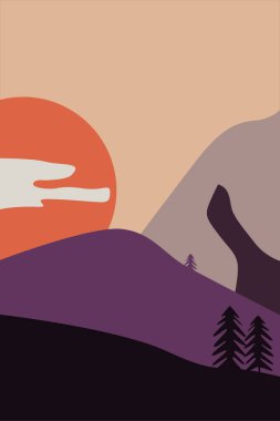 Soyut manzara İskandinav duvar dekoru. Yazdırılabilir manzara duvar resimleri posteri. Boho duvar resmi baskısı