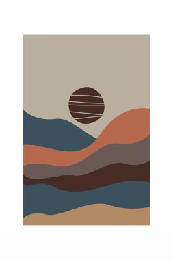 Soyut manzara İskandinav duvar dekoru. Yazdırılabilir manzara duvar resimleri posteri. Boho duvar resmi baskısı