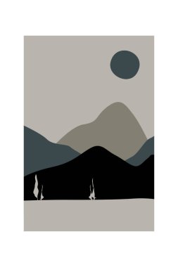 Soyut manzara İskandinav duvar dekoru. Yazdırılabilir manzara duvar resimleri posteri. Boho duvar resmi baskısı