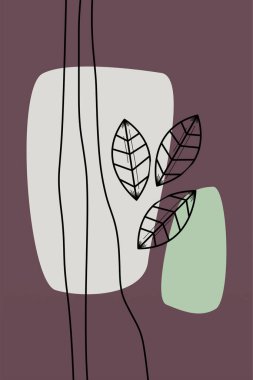 Basılabilir duvar dekoru, yaprak boho poster sanatı. Yaprak boho orta yüzyıl duvar sanat dekorasyonu