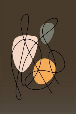 Eğri çizgilerin ve soyut şekillerin duvar süslemesi. İplik hattı duvar dekorasyonu. Soyut şekilli yazdırılabilir poster