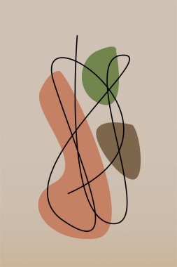 Eğri çizgilerin ve soyut şekillerin duvar süslemesi. İplik hattı duvar dekorasyonu. Soyut şekilli yazdırılabilir poster