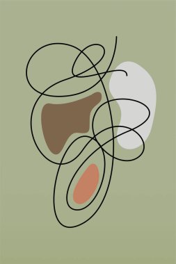 Eğri çizgilerin ve soyut şekillerin duvar süslemesi. İplik hattı duvar dekorasyonu. Soyut şekilli yazdırılabilir poster