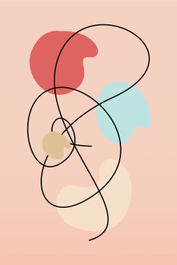 Eğri çizgilerin ve soyut şekillerin duvar süslemesi. İplik hattı duvar dekorasyonu. Soyut şekilli yazdırılabilir poster