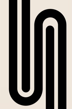 Orta Çağ Modern, Bej Siyah Duvar Sanatı, Minimalist Çizgiler Sanatı, Orta Yüzyıl Posteri