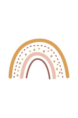 Şirin gökkuşağı elementleri. Çocuk odası tasarımı için doğal, pastel renklerin dekoratif unsurları. Boho gökkuşağı tasarım ögesi