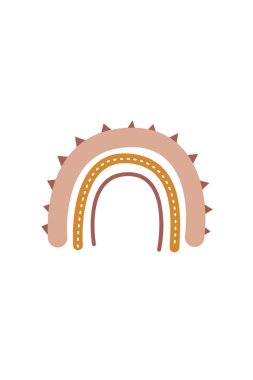 Şirin gökkuşağı elementleri. Çocuk odası tasarımı için doğal, pastel renklerin dekoratif unsurları. Boho gökkuşağı tasarım ögesi