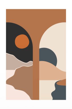 Boho Duvar Sanatı Posteri. Soyut Boho Arkaplan Resimleri. Soyut Peyzaj Arkaplanı