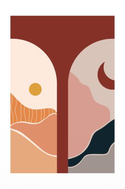 Boho Duvar Sanatı Posteri. Soyut Boho Arkaplan Resimleri. Soyut Peyzaj Arkaplanı