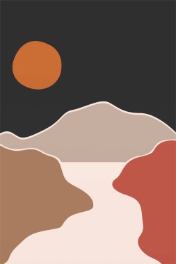 Boho Duvar Sanatı Posteri. Soyut Boho Arkaplan Resimleri. Soyut Peyzaj Arkaplanı