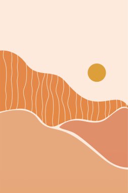 Boho Duvar Sanatı Posteri. Soyut Boho Arkaplan Resimleri. Soyut Peyzaj Arkaplanı