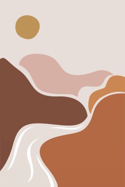 Boho Duvar Sanatı Posteri. Soyut Boho Arkaplan Resimleri. Soyut Peyzaj Arkaplanı