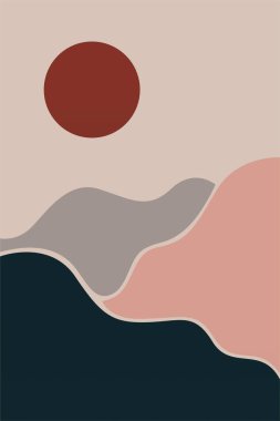 Boho Duvar Sanatı Posteri. Soyut Boho Arkaplan Resimleri. Soyut Peyzaj Arkaplanı