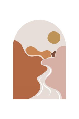 Boho Duvar Sanatı Posteri. Soyut Boho Arkaplan Resimleri. Soyut Peyzaj Arkaplanı