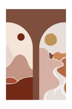 Boho Duvar Sanatı Posteri. Soyut Boho Arkaplan Resimleri. Soyut Peyzaj Arkaplanı