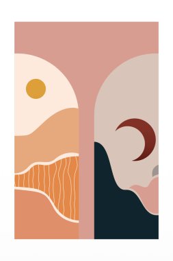 Boho Duvar Sanatı Posteri. Soyut Boho Arkaplan Resimleri. Soyut Peyzaj Arkaplanı