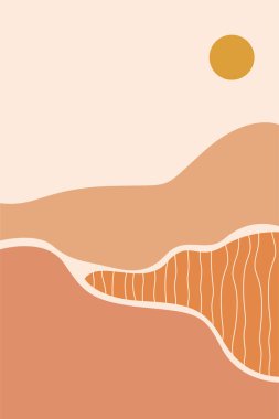 Boho Duvar Sanatı Posteri. Soyut Boho Arkaplan Resimleri. Soyut Peyzaj Arkaplanı