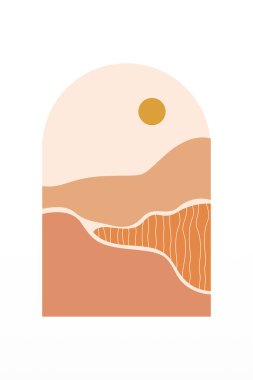 Boho Duvar Sanatı Posteri. Soyut Boho Arkaplan Resimleri. Soyut Peyzaj Arkaplanı