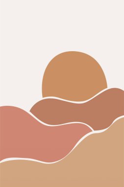 Boho Duvar Sanatı Posteri. Soyut Boho Arkaplan Resimleri. Soyut Peyzaj Arkaplanı