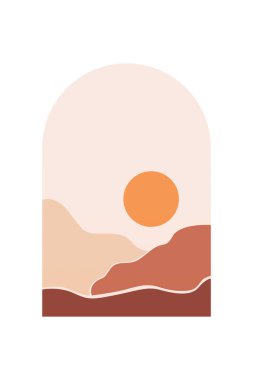 Boho Duvar Sanatı Posteri. Soyut Boho Arkaplan Resimleri. Soyut Peyzaj Arkaplanı