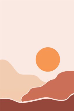 Boho Duvar Sanatı Posteri. Soyut Boho Arkaplan Resimleri. Soyut Peyzaj Arkaplanı