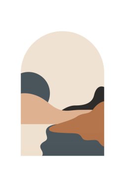 Boho Duvar Sanatı Posteri. Soyut Boho Arkaplan Resimleri. Soyut Peyzaj Arkaplanı