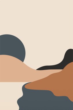 Boho Duvar Sanatı Posteri. Soyut Boho Arkaplan Resimleri. Soyut Peyzaj Arkaplanı