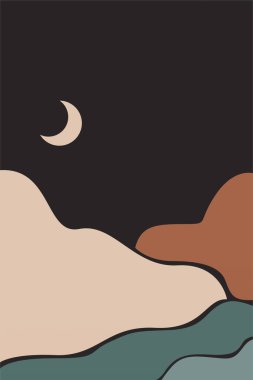 Boho Duvar Sanatı Posteri. Soyut Boho Arkaplan Resimleri. Soyut Peyzaj Arkaplanı