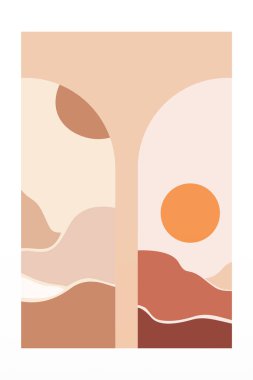 Boho Duvar Sanatı Posteri. Soyut Boho Arkaplan Resimleri. Soyut Peyzaj Arkaplanı