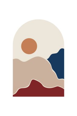 Boho Duvar Sanatı Posteri. Soyut Boho Arkaplan Resimleri. Soyut Peyzaj Arkaplanı