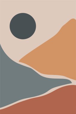 Boho Duvar Sanatı Posteri. Soyut Boho Arkaplan Resimleri. Soyut Peyzaj Arkaplanı