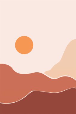 Boho Duvar Sanatı Posteri. Soyut Boho Arkaplan Resimleri. Soyut Peyzaj Arkaplanı