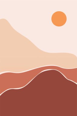 Boho Duvar Sanatı Posteri. Soyut Boho Arkaplan Resimleri. Soyut Peyzaj Arkaplanı