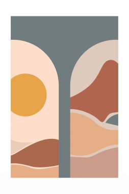 Boho Duvar Sanatı Posteri. Soyut Boho Arkaplan Resimleri. Soyut Peyzaj Arkaplanı