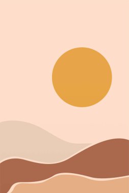 Boho Duvar Sanatı Posteri. Soyut Boho Arkaplan Resimleri. Soyut Peyzaj Arkaplanı