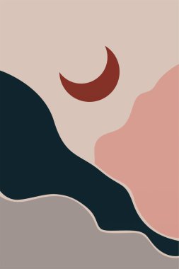 Boho Duvar Sanatı Posteri. Soyut Boho Arkaplan Resimleri. Soyut Peyzaj Arkaplanı