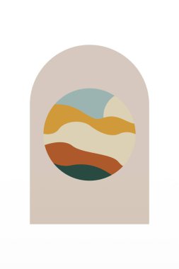 Orta Çağ Modern Boho Sanat Arkaplanı. Yazdırılabilir Soyut Geometrik Duvar Sanatı Dekorasyonu