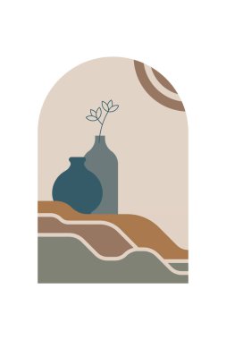 Orta Çağ Modern Boho Sanat Arkaplanı. Yazdırılabilir Soyut Geometrik Duvar Sanatı Dekorasyonu