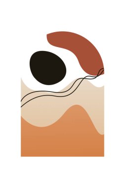 Soyut Minimalist Boho Dağı Geçmişi. Soyut Peyzaj Sanatı Posteri. Yüzyılın Ortası Arkaplan Çizimi