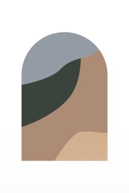 Soyut Minimalist Boho Dağı Geçmişi. Soyut Peyzaj Sanatı Posteri. Yüzyılın Ortası Arkaplan Çizimi