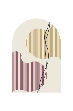 Soyut Minimalist Boho Dağı Geçmişi. Soyut Peyzaj Sanatı Posteri. Yüzyılın Ortası Arkaplan Çizimi