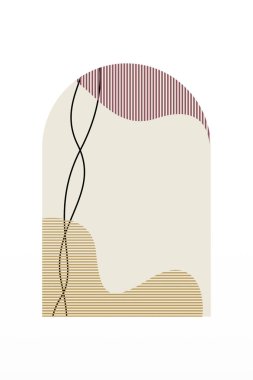 Soyut Minimalist Boho Dağı Geçmişi. Soyut Peyzaj Sanatı Posteri. Yüzyılın Ortası Arkaplan Çizimi