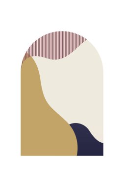 Soyut Minimalist Boho Dağı Geçmişi. Soyut Peyzaj Sanatı Posteri. Yüzyılın Ortası Arkaplan Çizimi