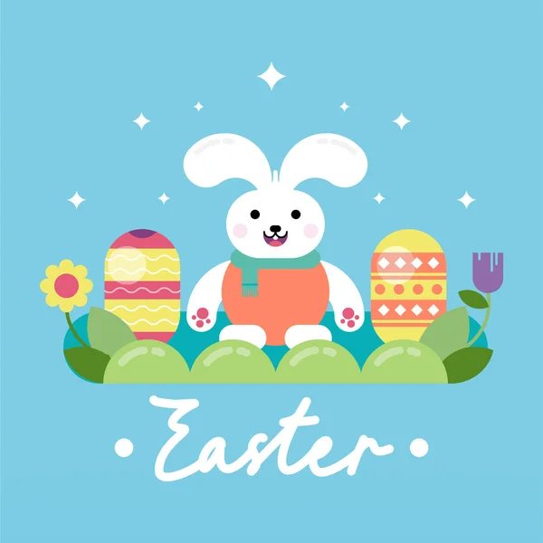 Flat colorful easter background illustration. Cute rabbit easter illustration background